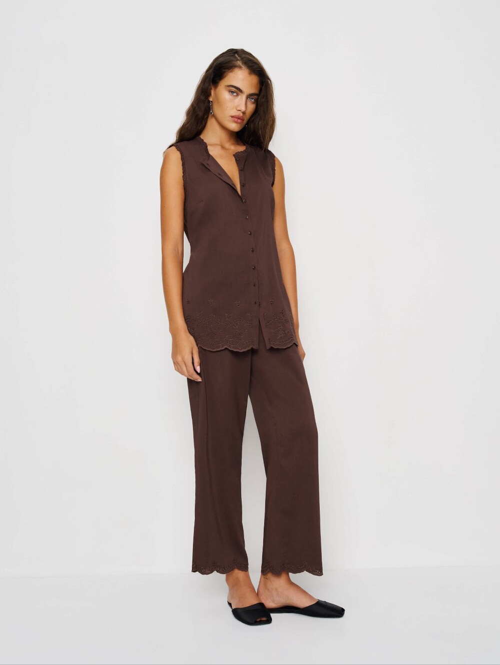 Reformation Brown Willa Eyelet Matching Set 8